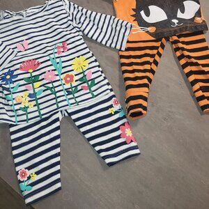 Striped Floral and Cat Print Baby Outfits